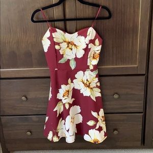 Burgundy Floral Print Spaghetti Strap Dress